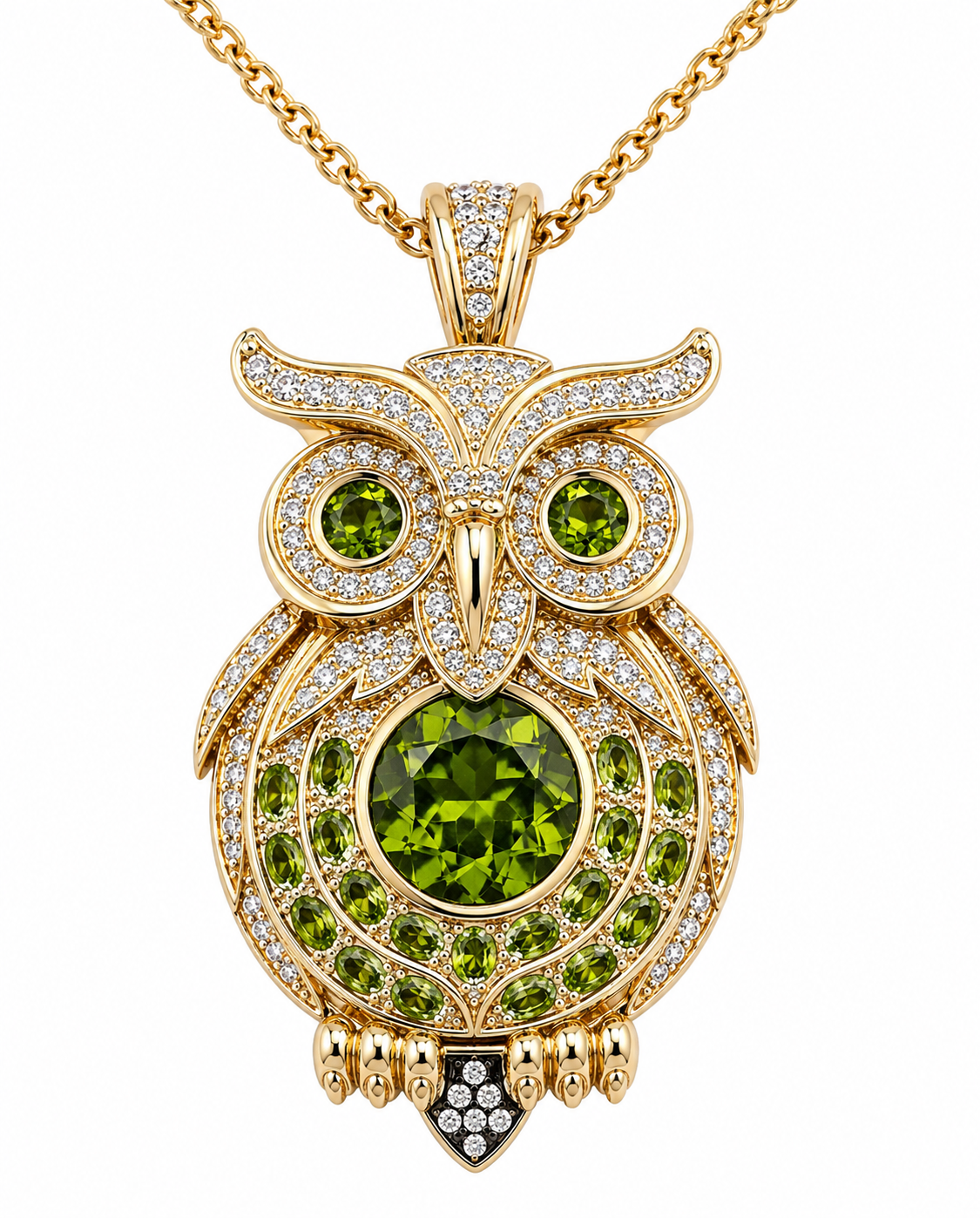 Owl pendant with peridots
